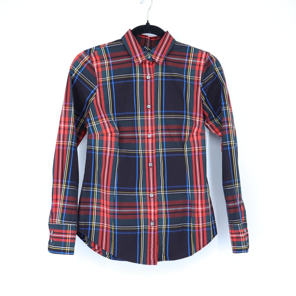 J. Crew Curvy Perfect Shirt Red Stewart Tartan Plaid Button Up Women's 00